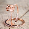 Delicate Solitaire Morganite Engagement Ring Set, Wedding Ring set, 14K Rose Gold, White Gold, Yellow Gold, Morganite Ring Set, Gift For Her