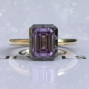 Georgian Cut Down Button Back Emerald Cut Amethyst Ring, February Birthstone Ring, Solitaire Ring, Blackened Gold Ring, Button Back Ring