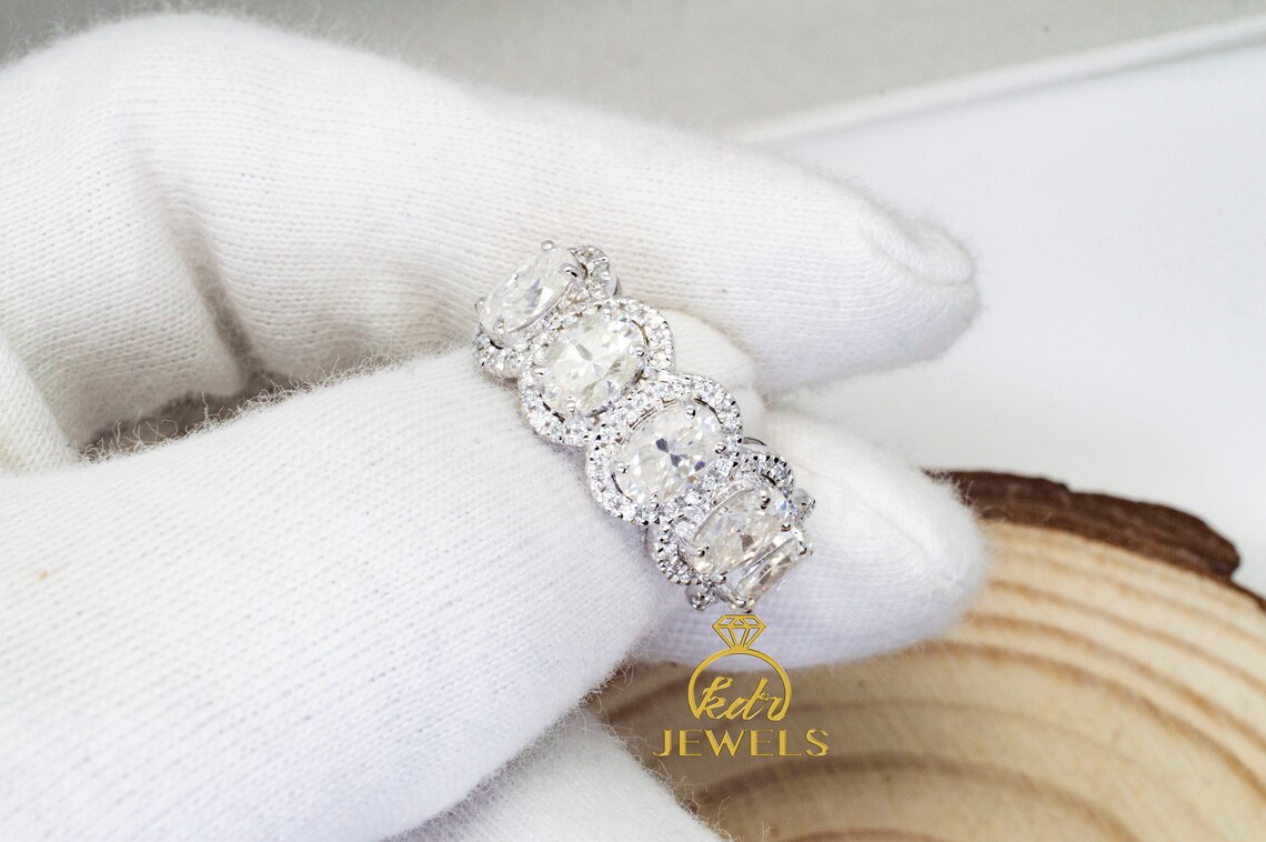 5 stone Moissanite Wedding Band 2.5ct Oval Moissanite Band | Etsy