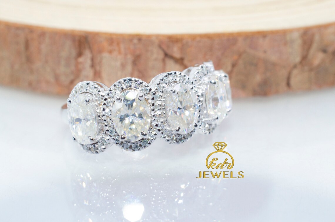 5 stone Moissanite Wedding Band 2.5ct Oval Moissanite Band | Etsy