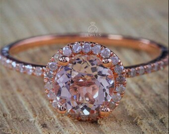 Halo Morganite Engagement Ring, Morganite Wedding Ring, Halo Morganite, Rose Gold Ring, 14K Gold Ring, Natural Morganite, Art Deco Ring