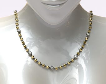 Georgian Style Ball n Chain With Alternating  Moissanite, Edwardian Ball n Chain, Victorian Style Ball n Chain, Georgian Style Ball n Chain