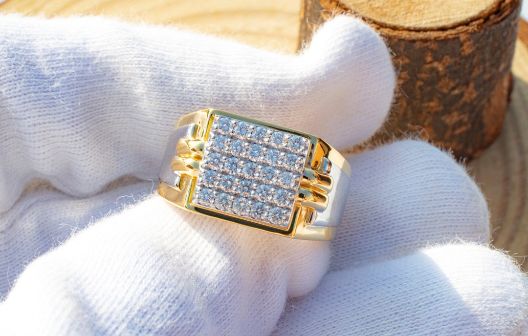 Dual Tone, Mens Wedding Ring, Mens Diamond Ring, Classic Ring