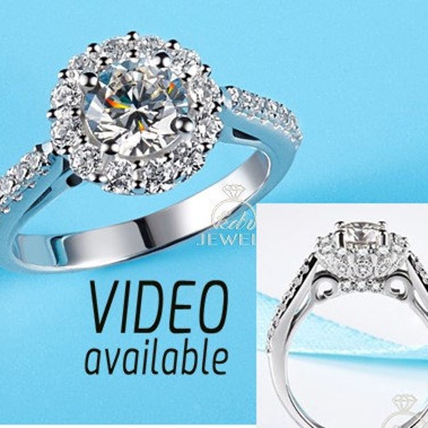 Charles & Colvard Halo Forever One Moissanit Verlobung, 14K Gold Ring, Moissanit Ehering, Art Deco Ring, Halo Ring, Versprechen Ring
