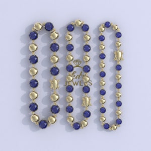 10ct, 7.0ct, 5.0ct Blue Sapphire Tennis Bracelet Georgian Cut Down Button Back Setting, Sapphire Tennis Bracelet, Blackened Gold Bracelet
