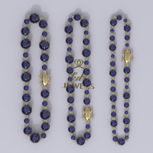 15ct, 10ct & 5ct Lab Blue Sapphire Tennis Bracelet Georgian Cut Down Button Back Setting, Bracelet for Her, Blackened Gold, Victorian Style
