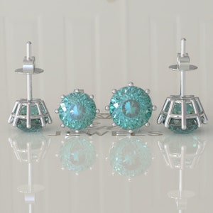 Portuguese Cut Moissanite Stud Earrings, Cyan Blue Moissanite, Earrings Gift for Wedding, Earrings for Women, Screw Back/Push Back Earring