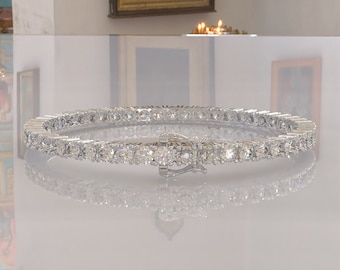 4.0mm Moissanite Tennis Bracelet, Silver Moissanite Tennis Bracelet, Gold Moissanite Tennis Bracelet, Diamond Bracelet, Colorless Moissanite