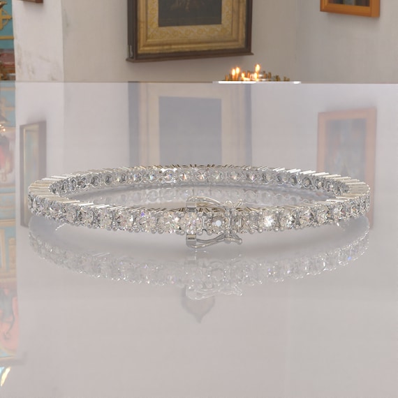 4.0 mm モアッサナイト テニス ブレスレット、シルバー モアッサナイト