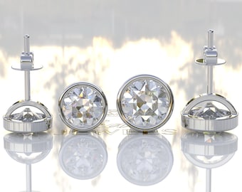 Brincos de moissanite incolores redondos OEC de 2,00 CT, brincos de casamento, brincos de ouro branco 10K/14K/18K, brincos vintage OEC, europeu antigo