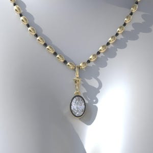 2.5ct Collet Set Georgian Style Cut Down Button Back Oval Cut Moissanite Necklace, Edwardian Ball n Chain Necklace with Blackened Gold Links