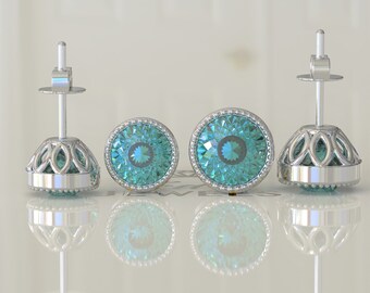 Moissanit Ohrstecker im Portugieser-Schliff in Fassungen Cabochon, Ohrringe Geschenk für Hochzeit, Ohrringe für Frauen