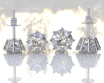Brincos de moissanite incolores 2.00 CT OEC, brincos de casamento, brincos de ouro branco 10K/14K/18K, brincos vintage OEC, corte europeu antigo