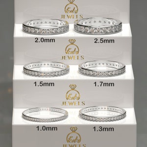 1.0 mm bis 2.5 mm Moissanit FULL Eternity Band, Hochzeitsband Stapelring für Frauen, Kanaleinstellungsband, Gold Eternity, Silber Eternity, Geschenk