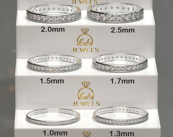 1.0mm to 2.5mm Moissanite FULL Eternity Band, Wedding Band Stack Ring For Women, Channel Setting Band, Gold Eternity, Silver Eternity, Gift