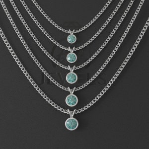 1.0ct to 3.0ct Cyan Blue Solitaire Moissanite Necklace, 10K Gold Solitaire Necklace, 14K Gold Solitaire Necklace, Silver Solitaire Necklace