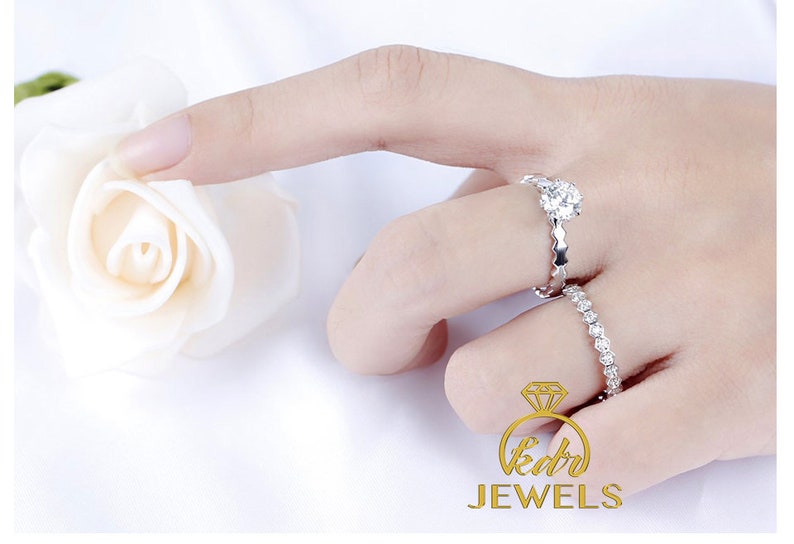 Forever One Moissanite Engagement Ring Set Octagonal Cut D-E-F with 0.26ct of Natural Diamond Matching Band 14K Solid Gold Wedding Ring Set