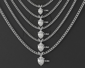 1.0ct to 3.0ct Oval Solitaire Moissanite Necklace, 10K Gold Solitaire Necklace, Silver Solitaire Moissanite Necklace, Anniversary Gift