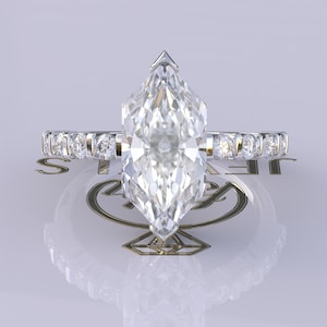 3.0ct Dutch Marquise Cut Moissanite Engagement Ring, Bar Setting Moissanite Ring, Moissanite Wedding Ring, Moissanite Solitaire Ring Gift