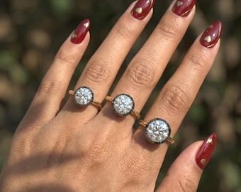 Blackened Gold Moissanite Engagement Ring, Georgian Cut Down Solitaire