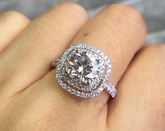1.0ct/1.5ct/2.0ct Double Halo Moissanite Engagement Ring, Moissanite Wedding Ring, Promise Ring, Vintage Ring, Promise Moissanite Halo Ring