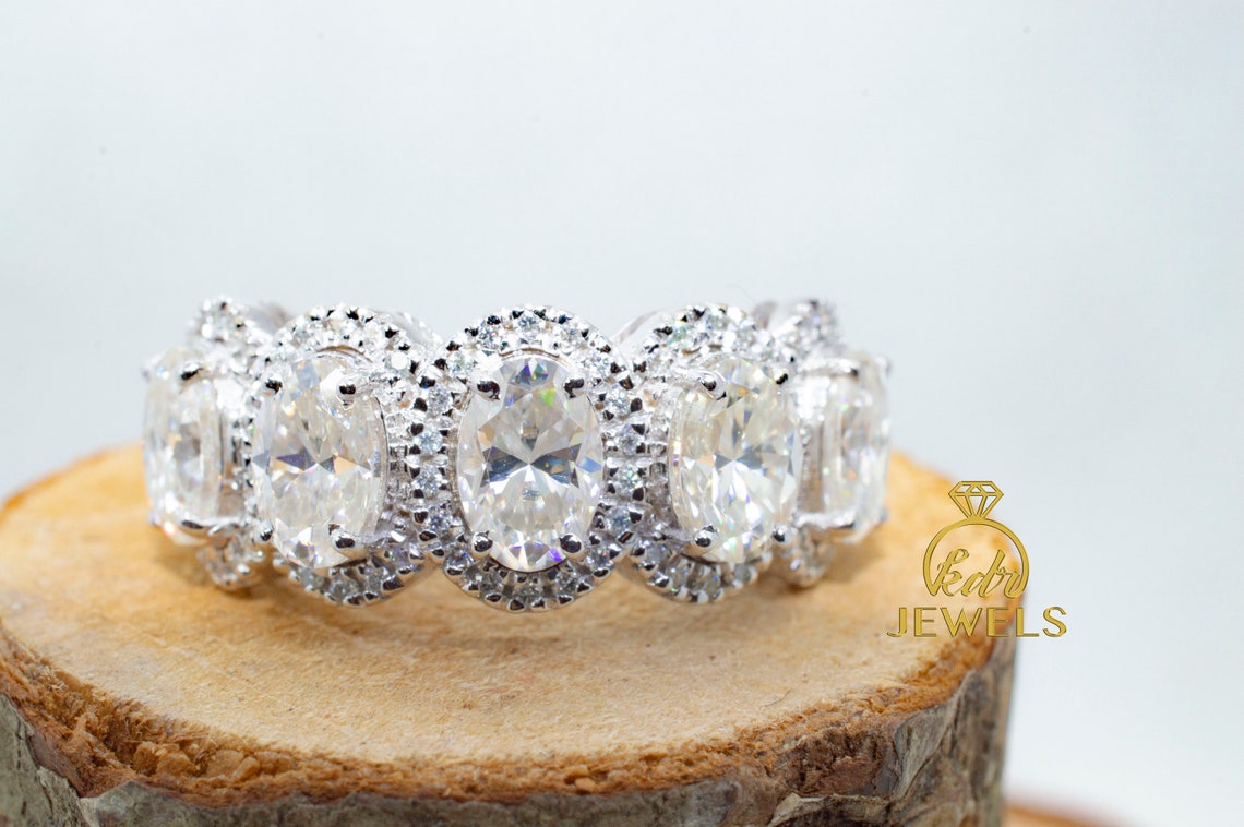 5 stone Moissanite Wedding Band 2.5ct Oval Moissanite Band | Etsy