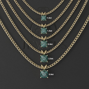 1.0ct to 3.0ct Cyan Blue Old Mine Cut Solitaire Moissanite Necklace, OMC Moissanite, 10K Gold Solitaire Necklace, Silver Solitaire Necklace