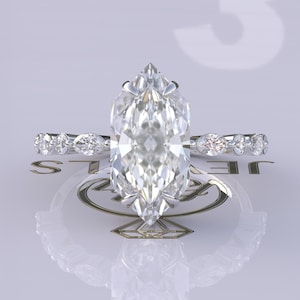 3.0ct Dutch Marquise Cut Moissanite Engagement Ring, Marquise and Round Moissanite Ring For Women, Gorgeous Ring For Anniversary Gifts
