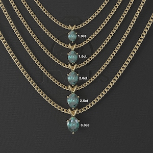 1.0ct to 3.0ct Cyan Blue Oval Solitaire Moissanite Necklace, 10K Gold Solitaire Necklace, Silver Solitaire Moissanite Necklace, Wedding Gift