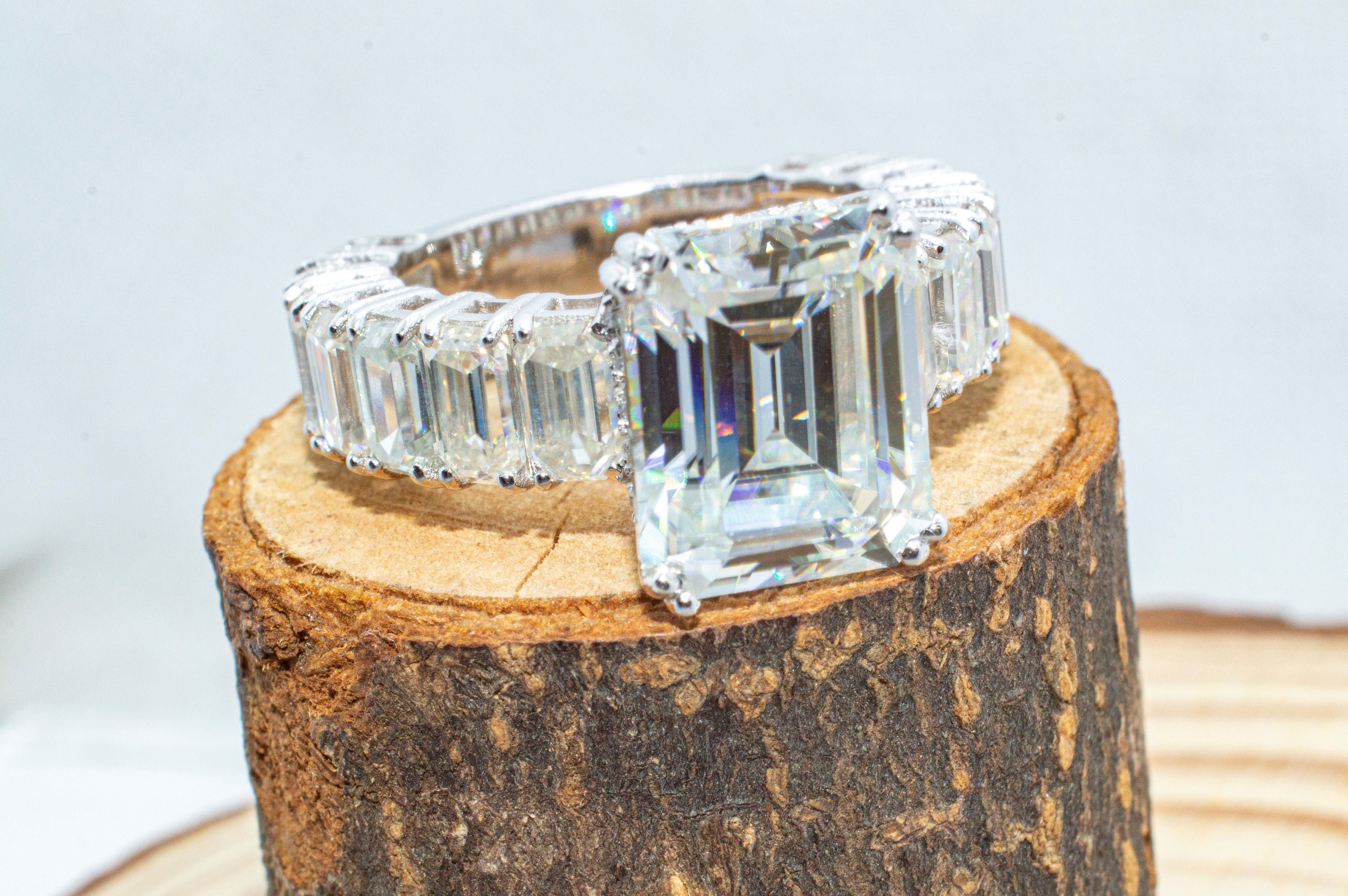 5.0ct Emerald Cut Eternity Ring Moissanite Eternity Ring Etsy UK