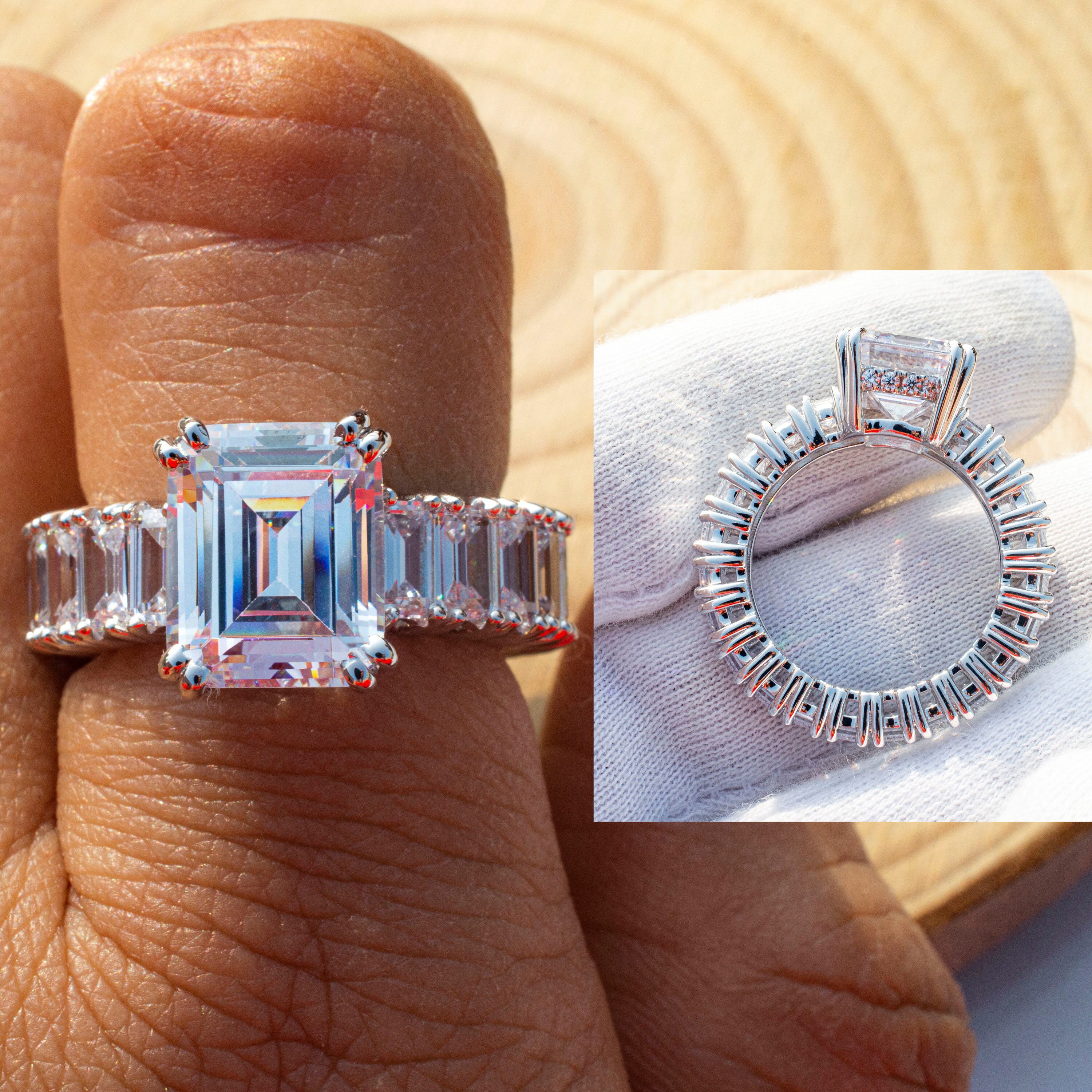 5.0ct Emerald Cut Eternity Ring, Full Eternity Band, Full Eternity Ring, Moissanite Eternity Ring, Wedding Eternity Band, Hidden Halo Band