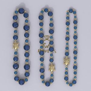 15ct, 10ct & 5ct London Blue Topaz Tennis Bracelet Georgian Cut Down Button Back Setting, Bracelet for Her, Blackened Gold, Victorian Style