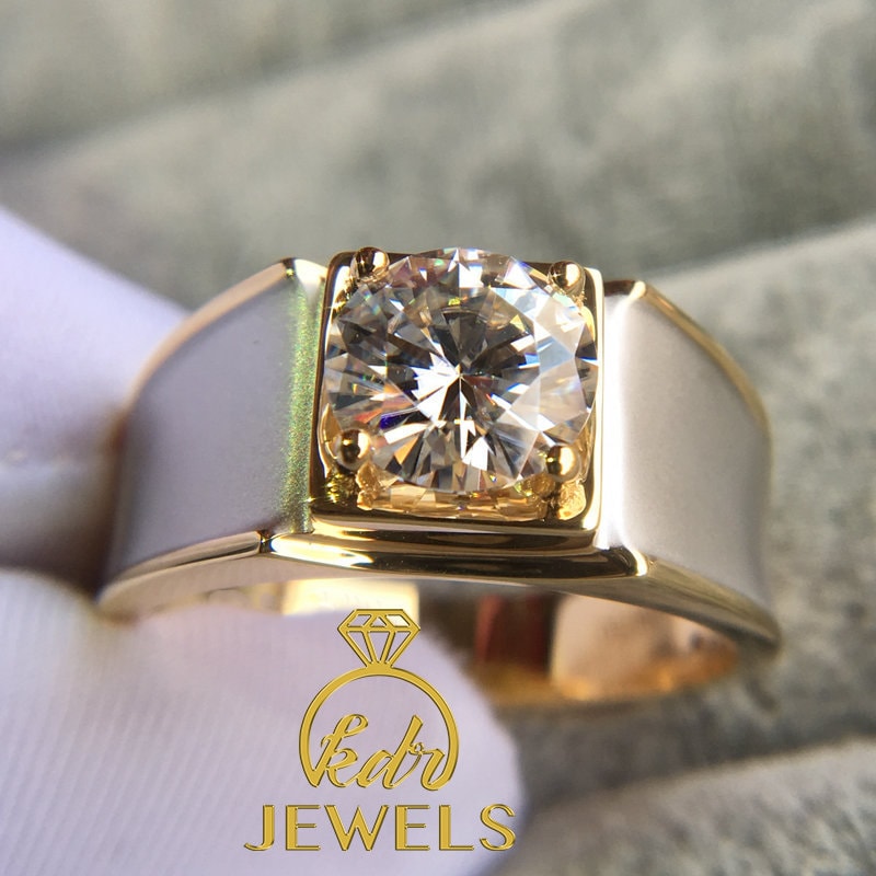 Mens Diamond Ring, 18k Gold Genuine Diamond Mans Ring, Yellow & White Gold  18 Karat, Size 11