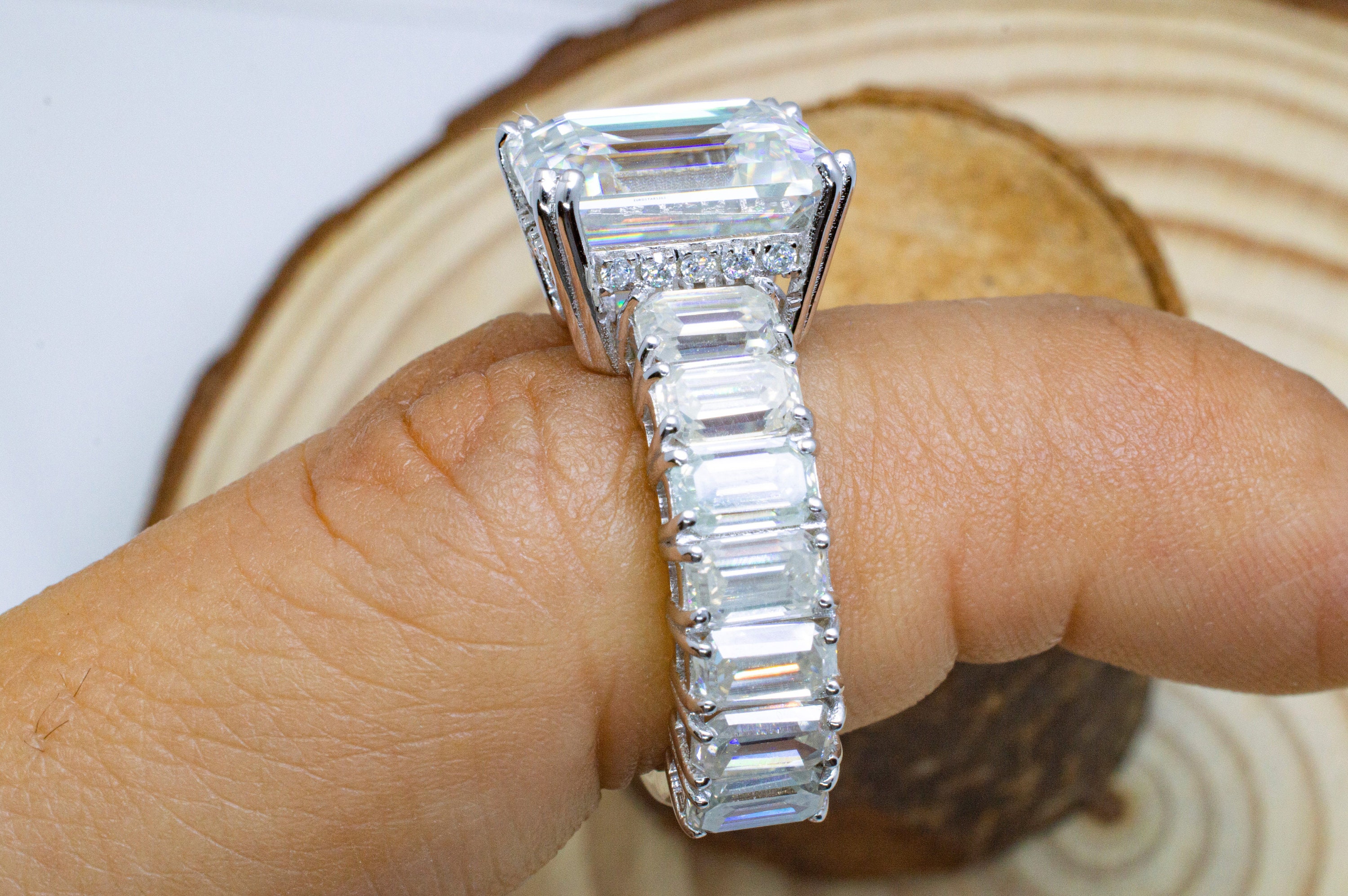 5.0ct Emerald Cut Eternity Ring Moissanite Eternity Ring Etsy UK