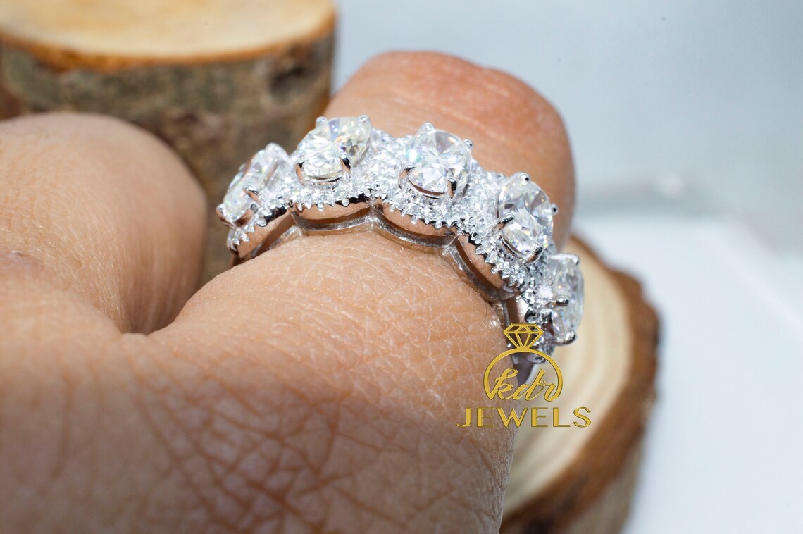 5 stone Moissanite Wedding Band 2.5ct Oval Moissanite Band | Etsy