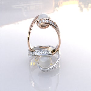 Pearl Engagement Ring, Pearl Wedding Ring, Pearl Anniversary Ring, Pearl Gold Ring, Pear Silver Ring, Dual Tone Pearl Ring, Promise Ring