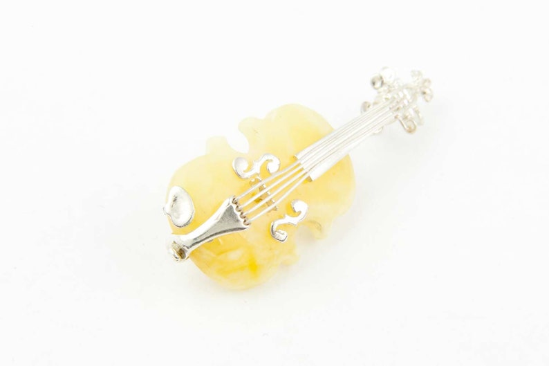Silver Genuine Amber Handmade Musical Brooch Music Brooch Natural Amber Jewelry Gemstone Gift for Musicians Amber Violin Pendant and Brooch