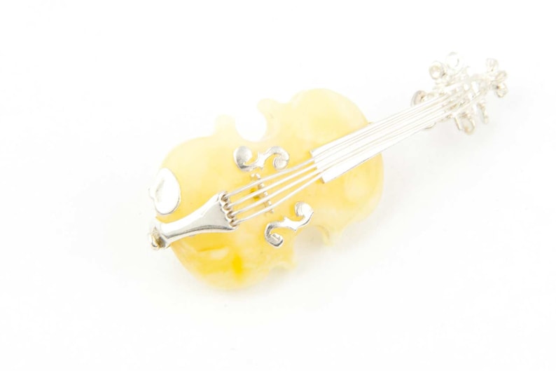 Silver Genuine Amber Handmade Musical Brooch Music Brooch Natural Amber Jewelry Gemstone Gift for Musicians Amber Violin Pendant and Brooch