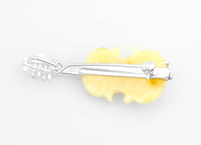 Silver Genuine Amber Handmade Musical Brooch Music Brooch Natural Amber Jewelry Gemstone Gift for Musicians Amber Violin Pendant and Brooch