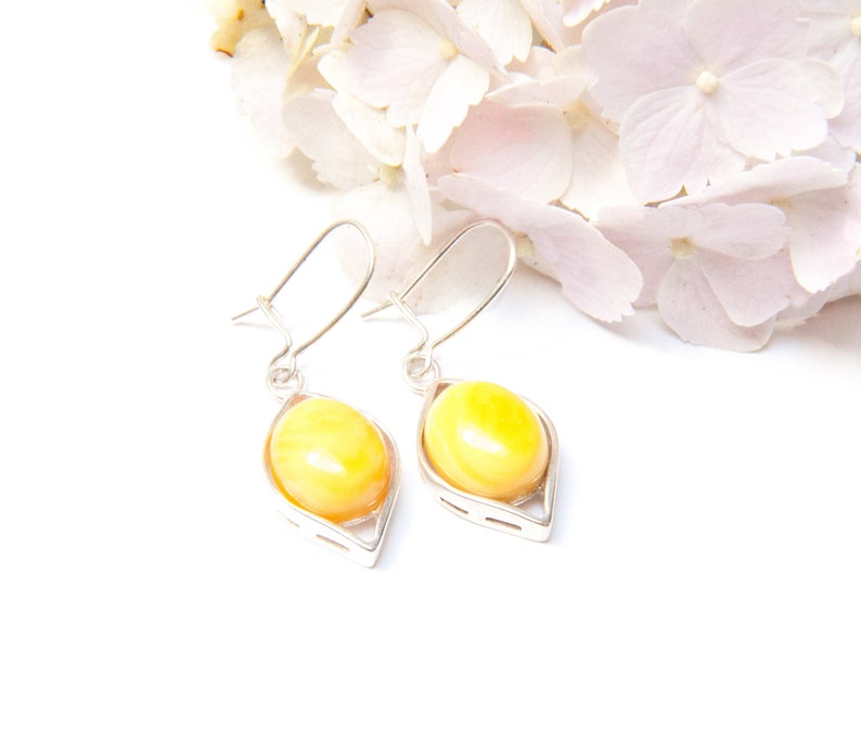 Silver Butterscotch Amber Classic Elegant Timeless Earrings Simple Minimalist Gemstone Drop Earrings Amber Earrings Natural Amber Jewelry