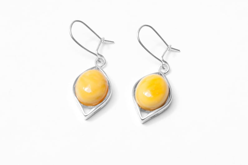 Silver Butterscotch Amber Classic Elegant Timeless Earrings Simple Minimalist Gemstone Drop Earrings Amber Earrings Natural Amber Jewelry