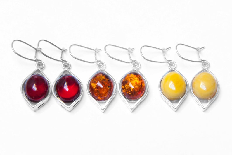 Silver Butterscotch Amber Classic Elegant Timeless Earrings Simple Minimalist Gemstone Drop Earrings Amber Earrings Natural Amber Jewelry