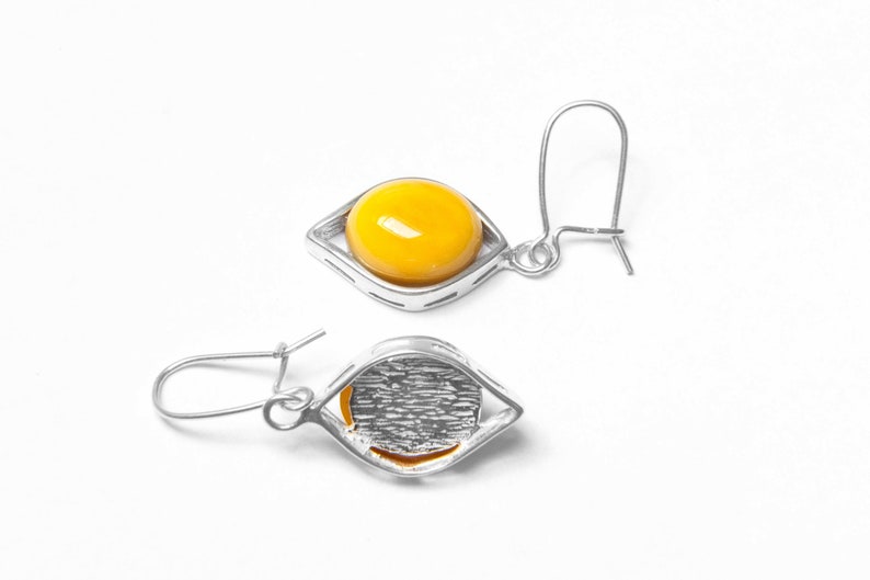 Silver Butterscotch Amber Classic Elegant Timeless Earrings Simple Minimalist Gemstone Drop Earrings Amber Earrings Natural Amber Jewelry