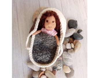 Handmade Miniature Waldorf Doll, Rose, Wool and Cotton