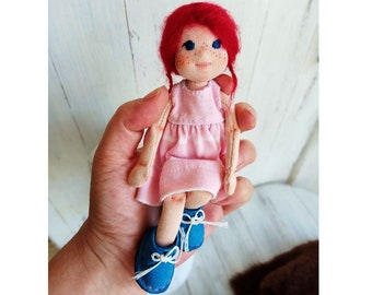 Handmade Miniature Waldorf Doll, Cotton & Wool, 6.3 Inch