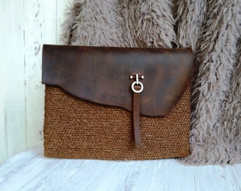 Clutch Bag Leather, Clutches and Evening Bags, Clutch Bag Dark Brown IPad Cover, Leather Clutch Purse, Easter, Gifts