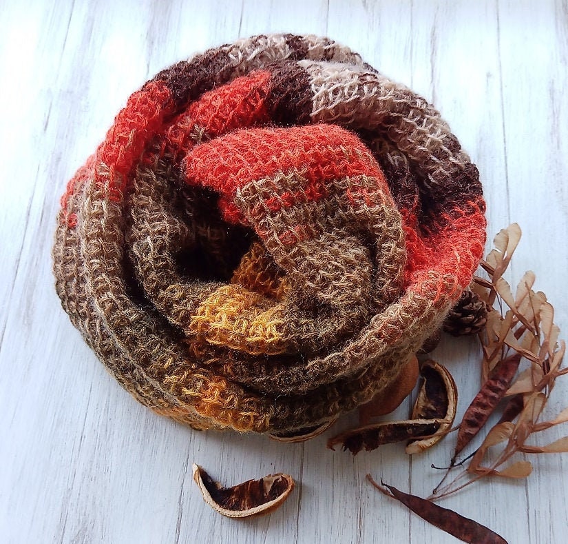 Scarves Hand Knit Infinity Scarf Tunisian Weave, Mother's Day, Gifts - Etsy