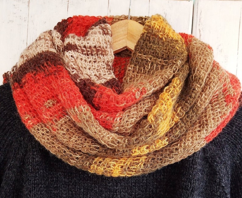 Scarves Hand Knit Infinity Scarf Tunisian Weave, Mother's Day, Gifts - Etsy