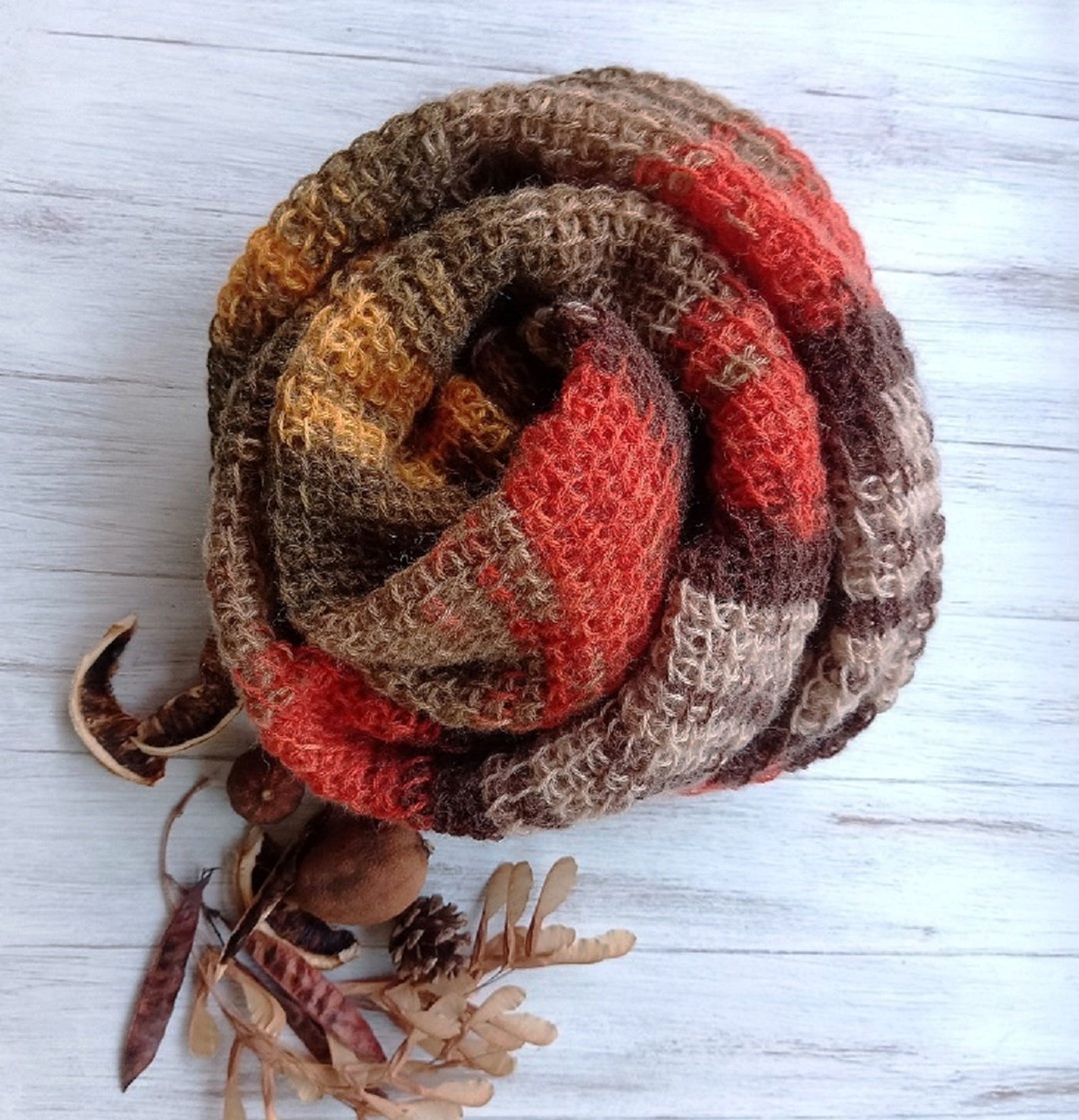 Scarves Hand Knit Infinity Scarf Tunisian Weave, Mother's Day, Gifts - Etsy