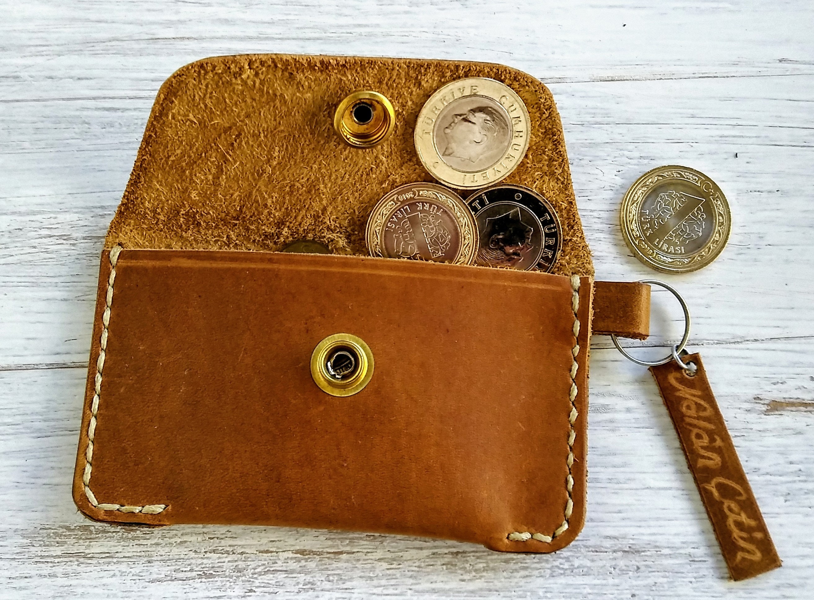 Leather Key Wallet Keychain Wallet Handmade Personalized Name Etsy